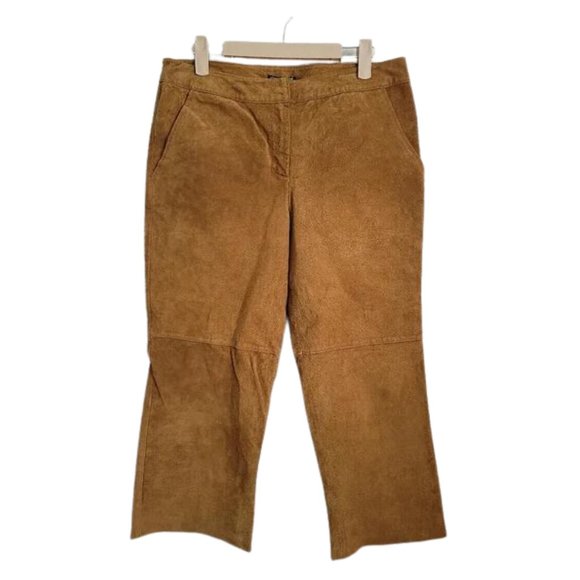 Express Women's Genuine Leather Cropped Straight Legged Pant Bottoms Tan Size 6 - Picture 1 of 13